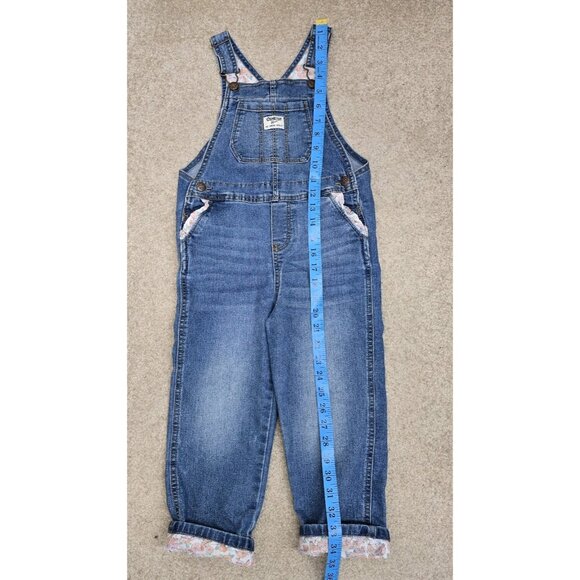 Oshkosh Denim Blue Jean Bib Overalls Toddler Size 5T Floral Ruffles Adjustable - Picture 9 of 9